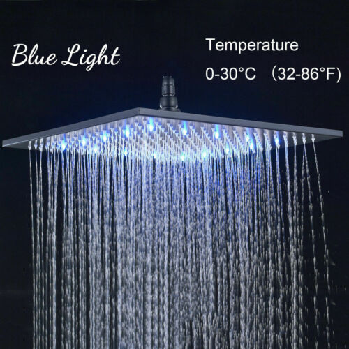 Matte Black Ceiling Mounted Rainfall Shower Faucet: 12'' or 16'' with LED Option - Image 7