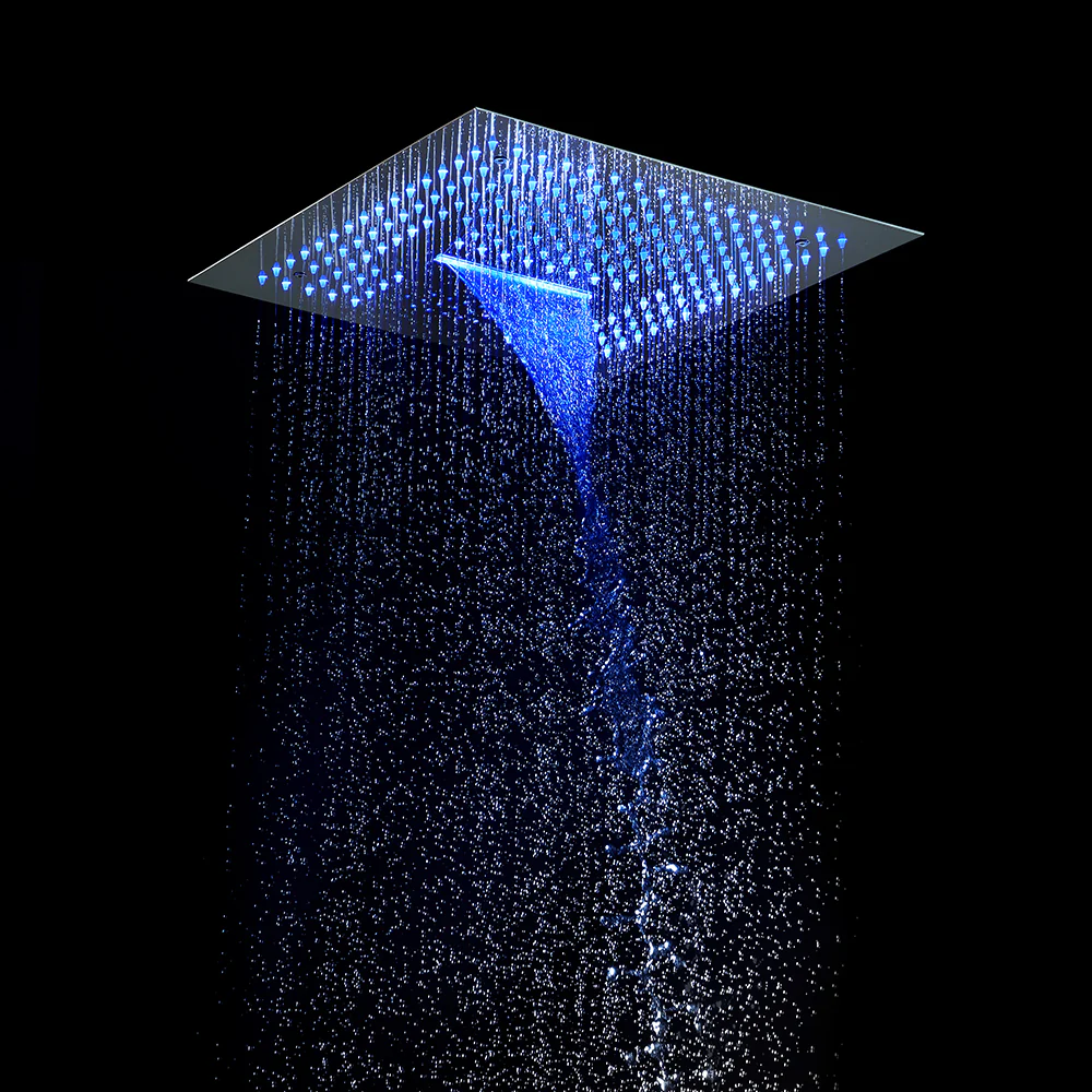 16-Inch Matte Black Thermostatic Shower Faucet: Flush-Mounted, 64-Color LED Lighting, Bluetooth Music, 4-Way Control, and 4-Inch Body Jet Features - Image 4