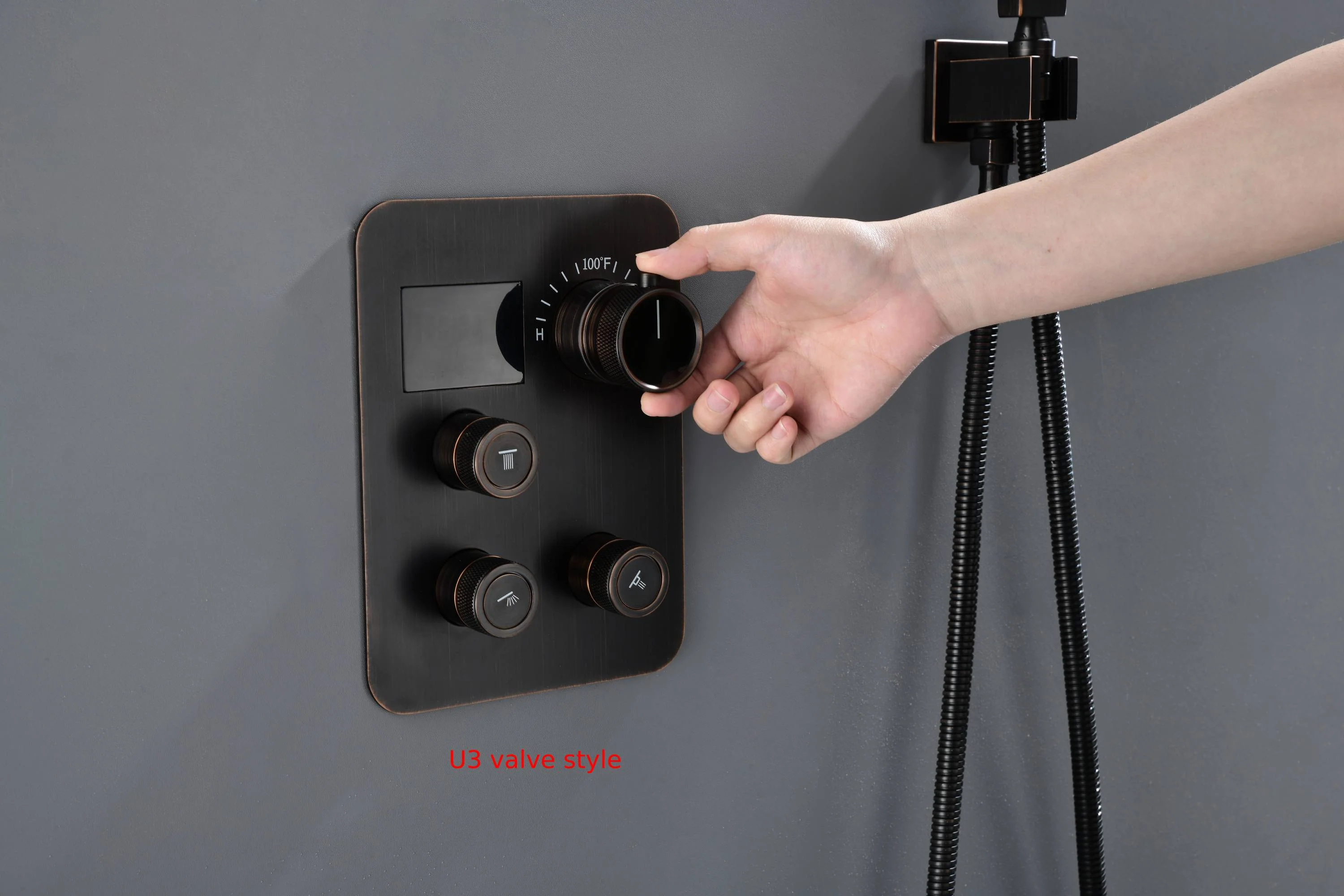 LED Oil Rubbed Bronze 20" Ceiling-Mounted 3-Way Thermostatic Shower Faucet - Image 7