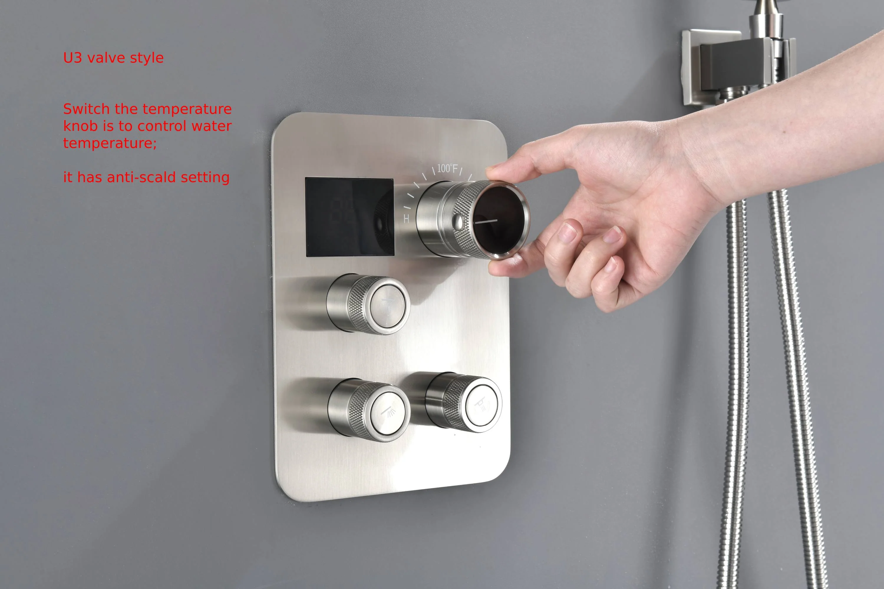 22" Brushed nickel 3 way Thermostatic display valve Rain & Waterfall Shower Faucet - Image 11