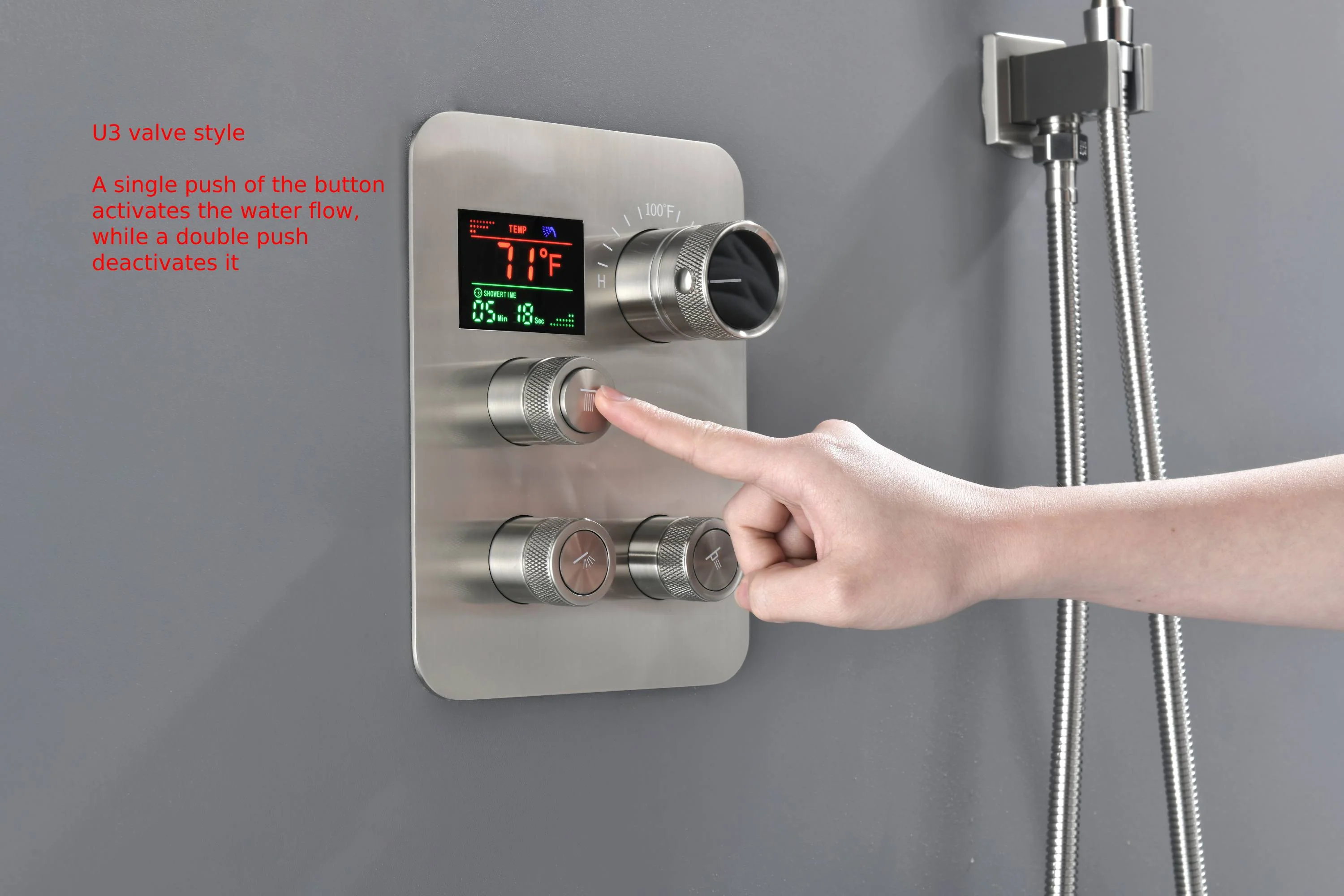 22" Brushed nickel 3 way Thermostatic display valve Rain & Waterfall Shower Faucet - Image 13