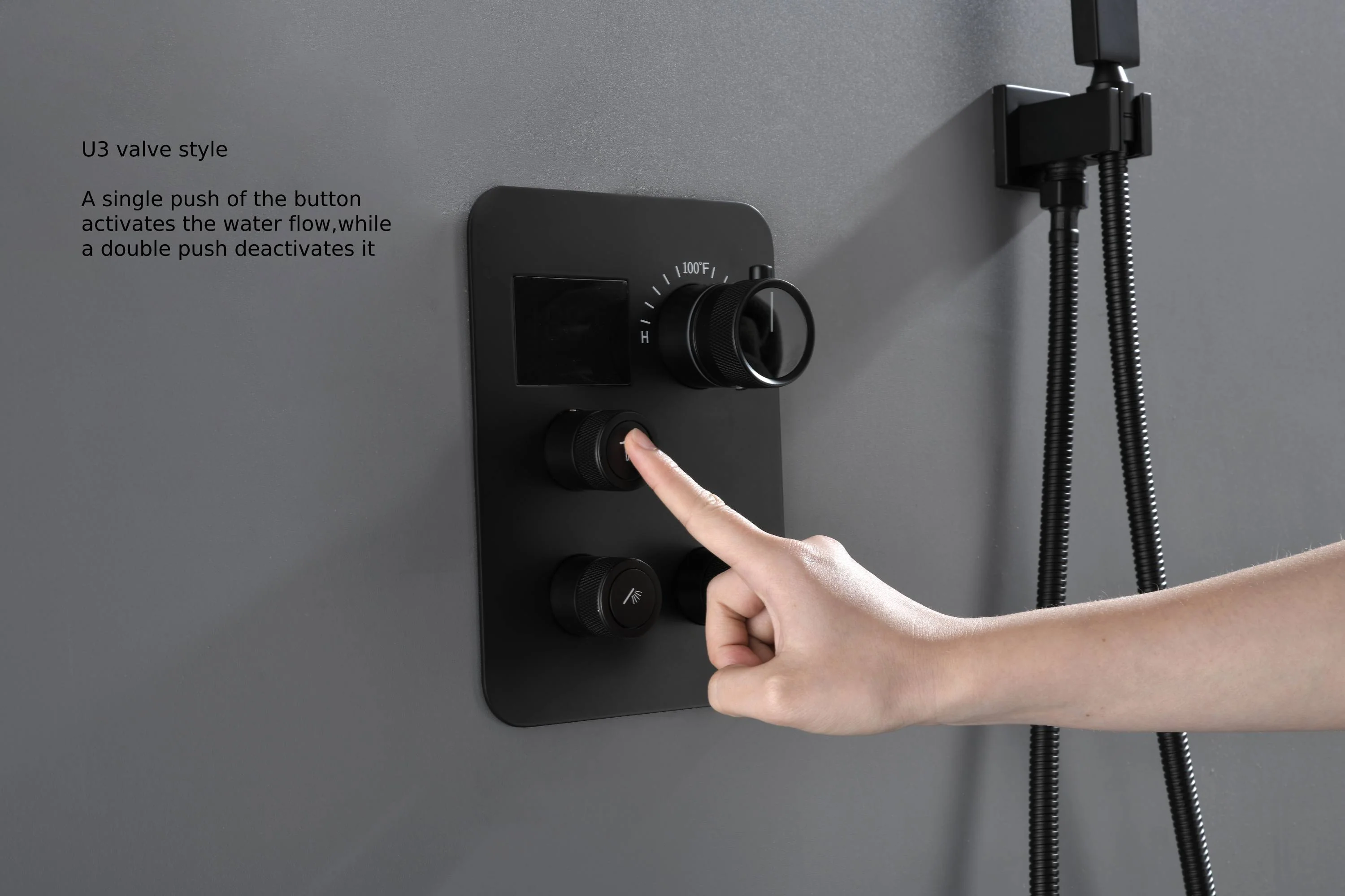 22" Matte Black Rainfall/Waterfall Shower Head with 3-Way Thermostatic Faucet, Optional LED - Image 13