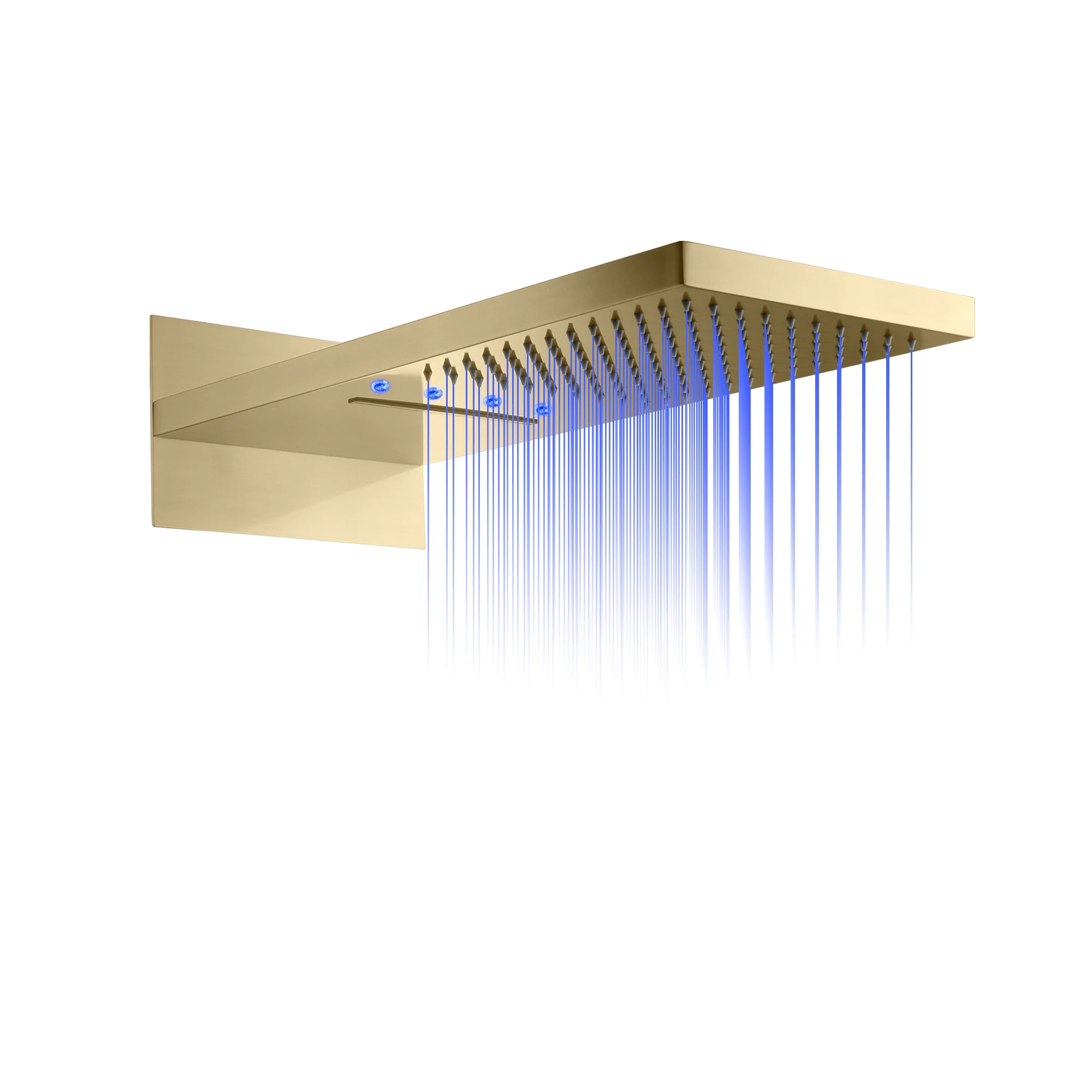 22-Inch Brushed Gold 3 Way Thermostatic Shower Faucet System with Rainfall and Waterfall - Image 16