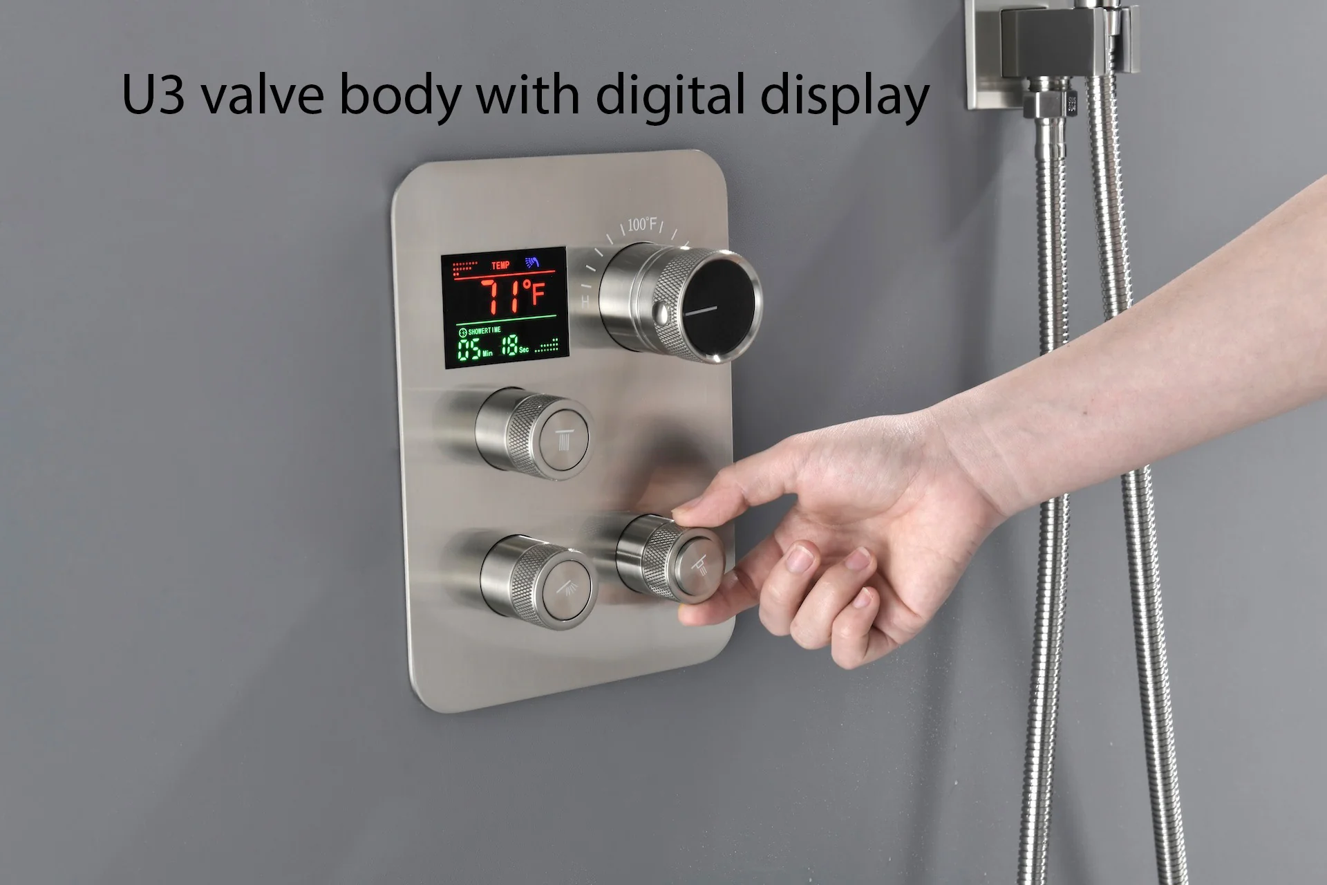 Brushed Nickel Wall Mount 3-Way Thermostatic Shower Valve System with Tub Spout - Image 12