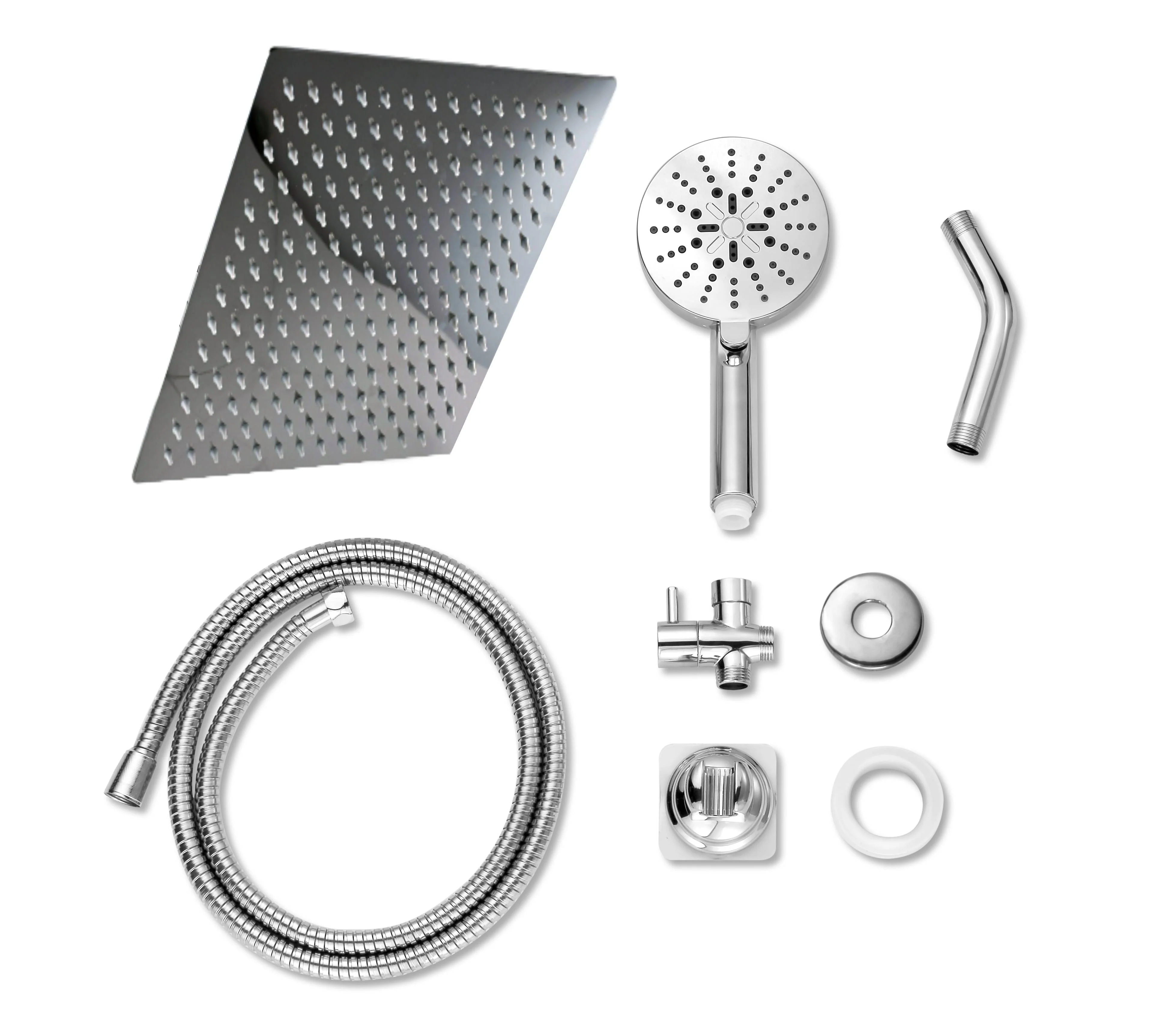 8'' LED Chrome Shower Head with 3-Way Brass Diverter and 4'' Handheld Shower - Stainless Steel Construction - Image 5