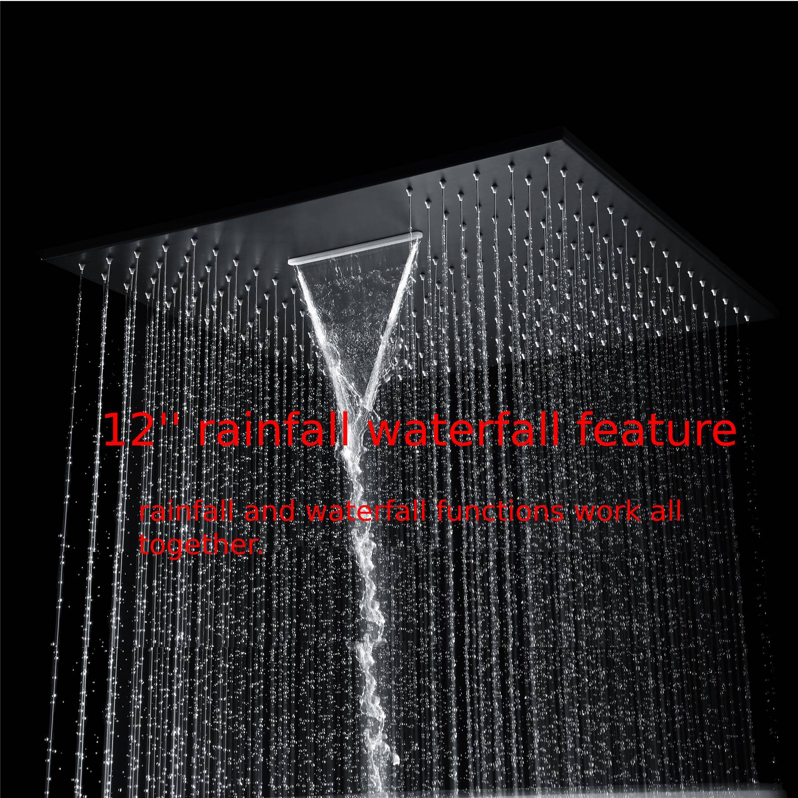 Matte Black Wall Mounted Rainfall Shower Faucet Dual Function with Pressure Balance Rough-In Valve - Image 15