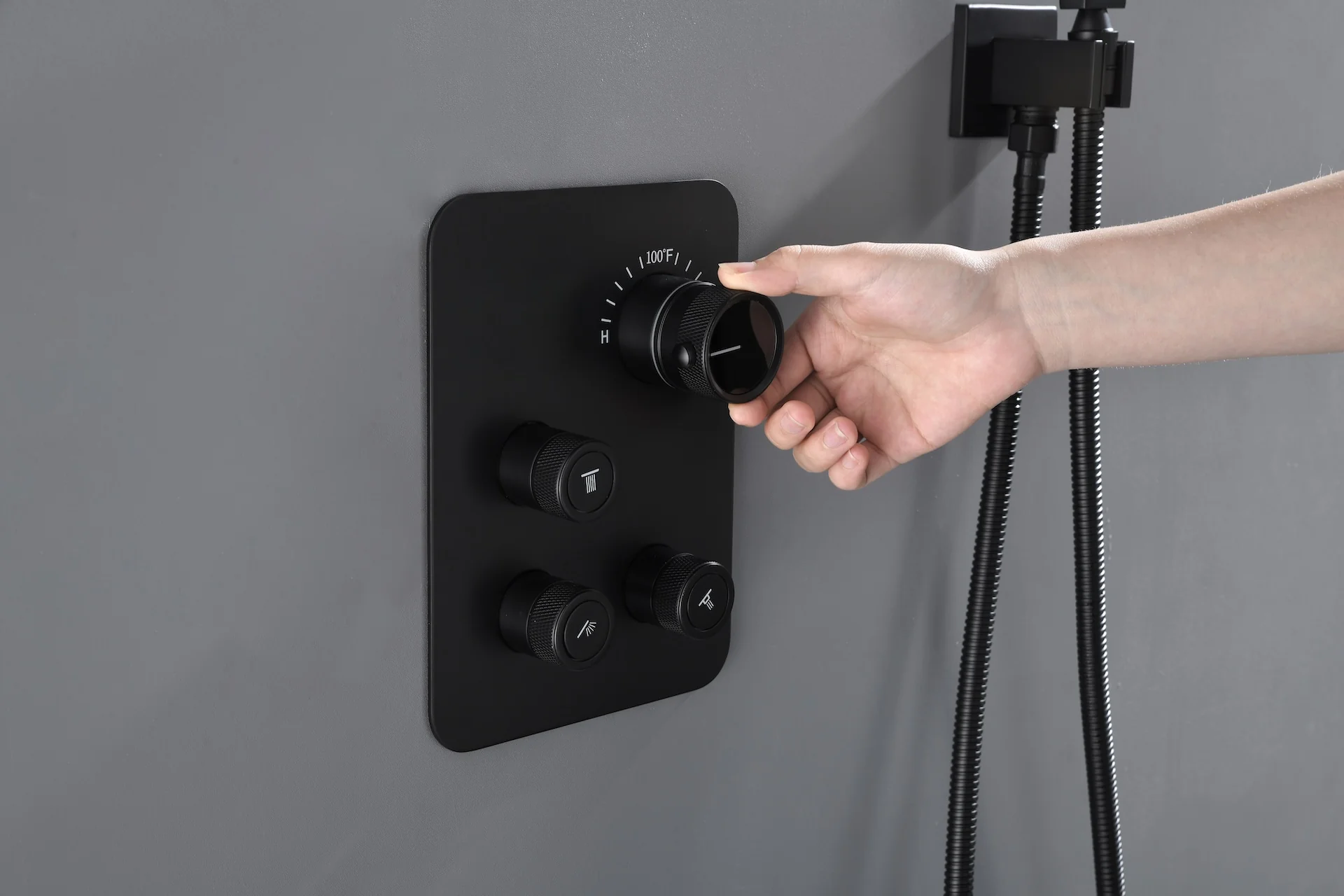 3-Way Matte Black Wall-Mounted Thermostatic Shower System with 12'' or 16'' Rain Head or 6 inch regular headOptional LED Light - Image 12