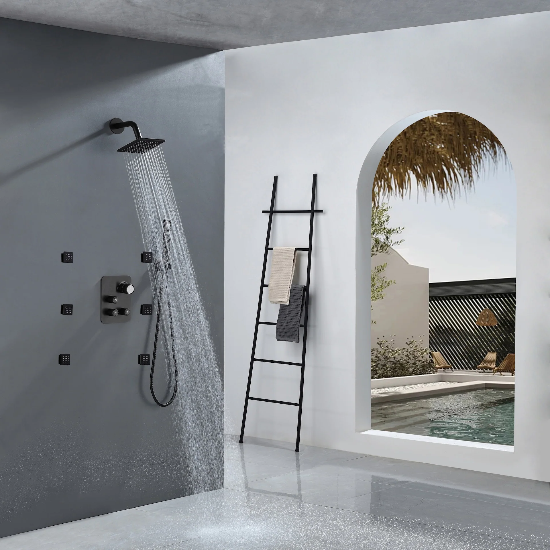 3-Way Matte Black Wall-Mounted Thermostatic Shower System with 12'' or 16'' Rain Head or 6 inch regular headOptional LED Light - Image 3