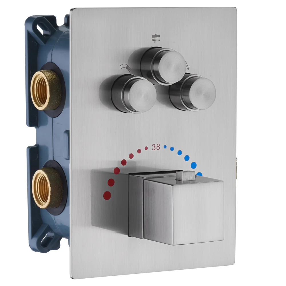 3-Way Brushed Nickel Ceiling-Mounted Thermostatic Shower System with 12'' or 16'' Rain Head, Optional LED Light - Image 15