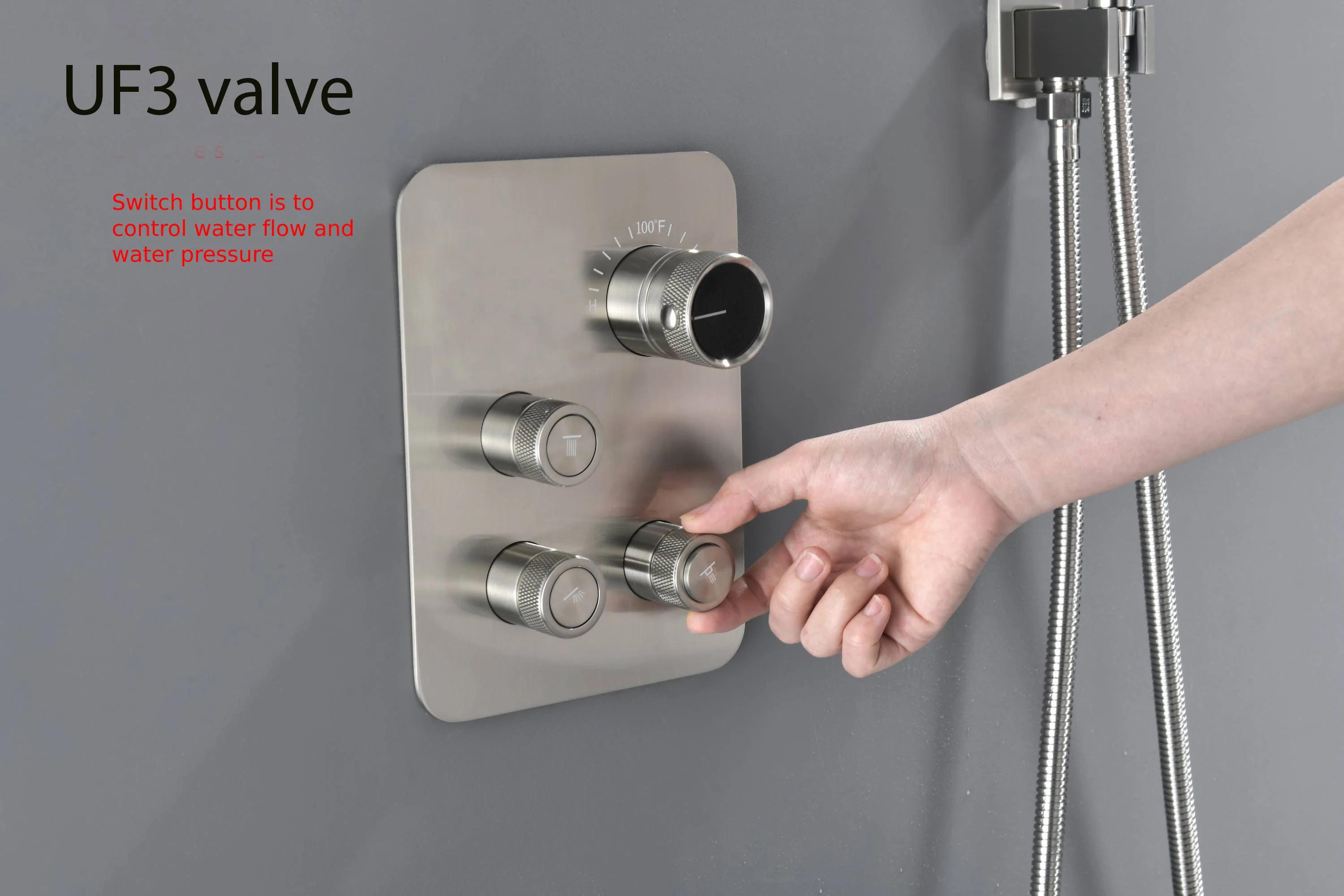 3-Way Brushed Nickel Ceiling-Mounted Thermostatic Shower System with 12'' or 16'' Rain Head, Optional LED Light - Image 5