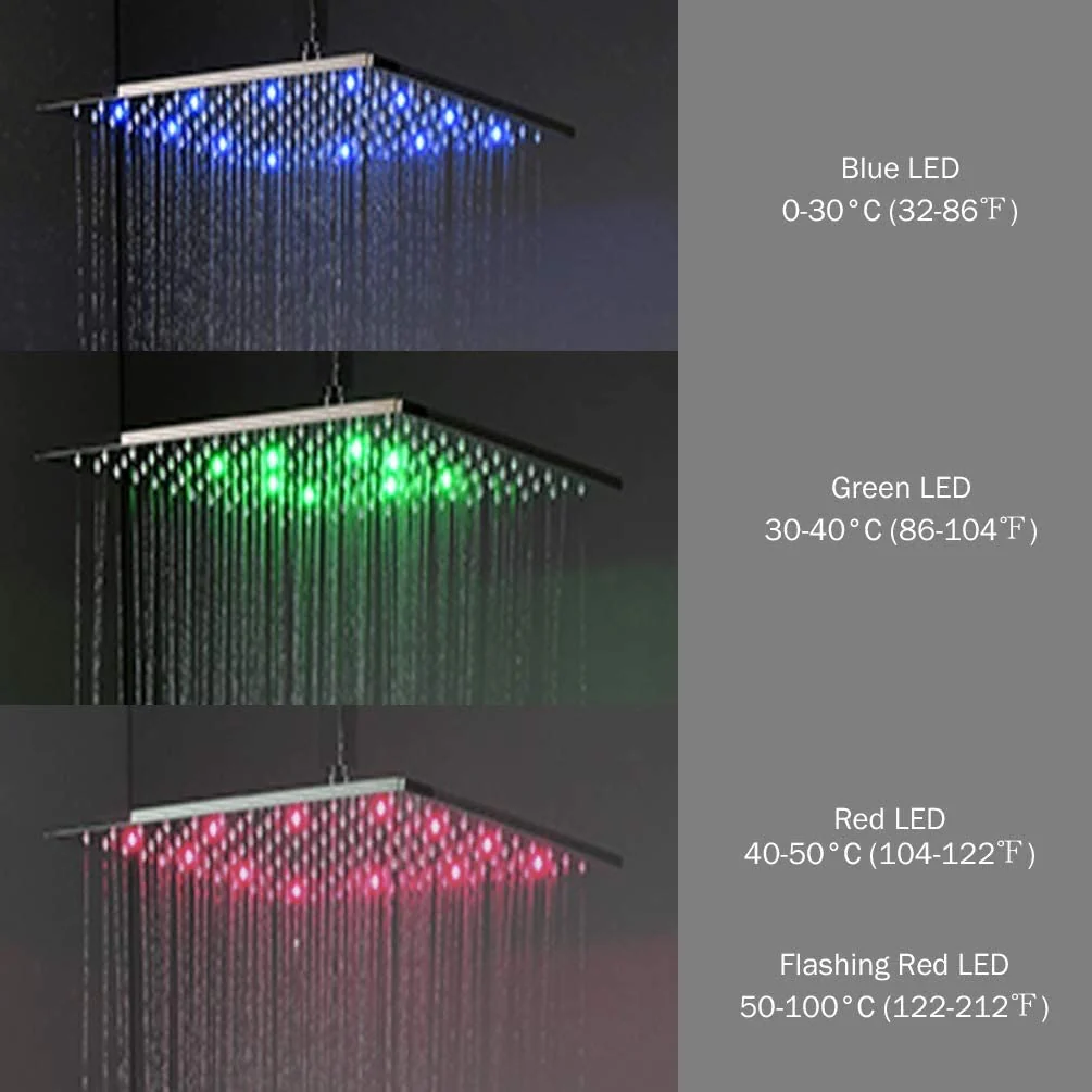 3-Way Brushed Nickel Ceiling-Mounted Thermostatic Shower System with 12'' or 16'' Rain Head, Optional LED Light - Image 9