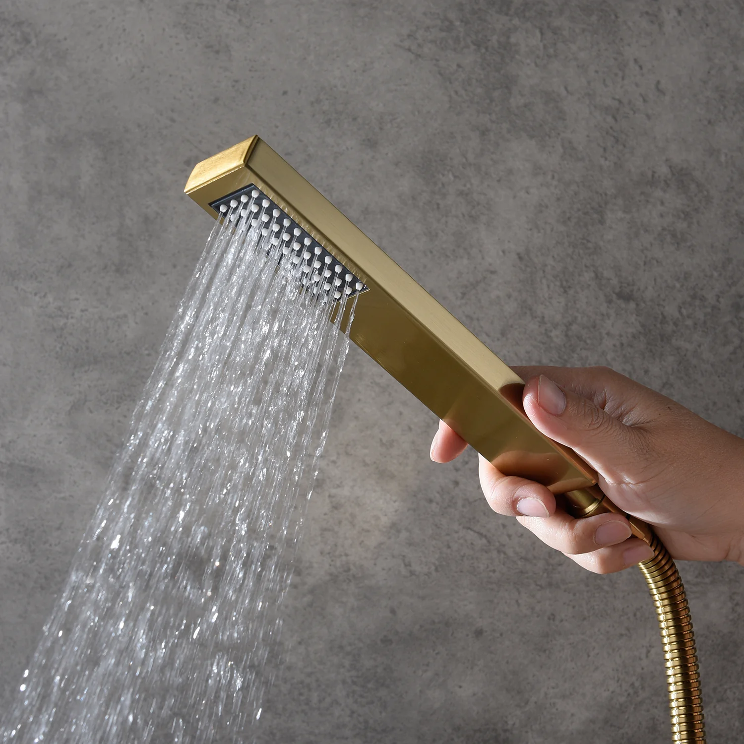 Brushed Gold Wall-Mounted 3-Way Thermostatic Shower System with Body Jets - Image 9