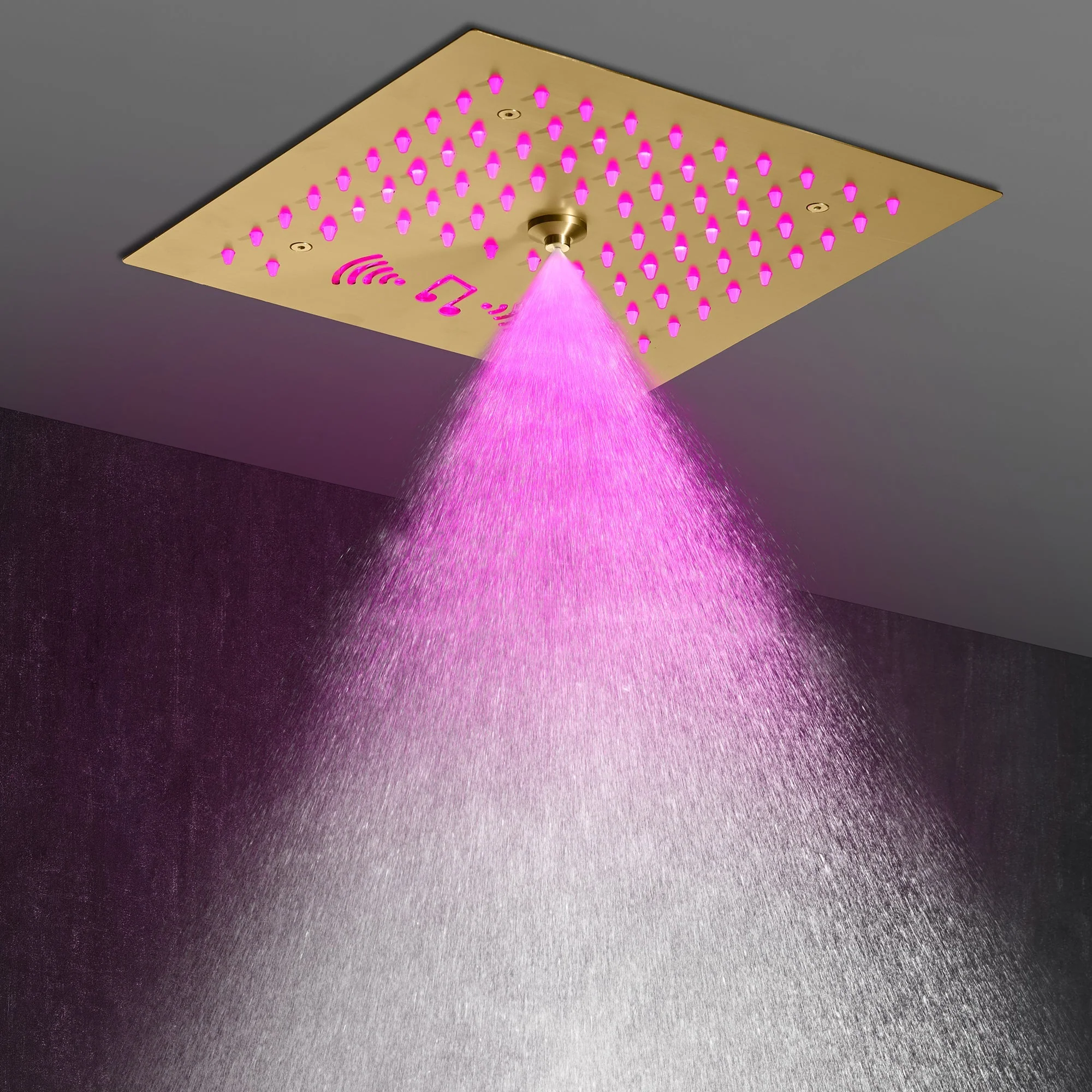 Brushed Gold 4-Way Thermostatic Shower Faucet: Flush Mount with Tub Spout, 12-Inch LED Light Shower Head with 64 Colors and Bluetooth Music - Image 7