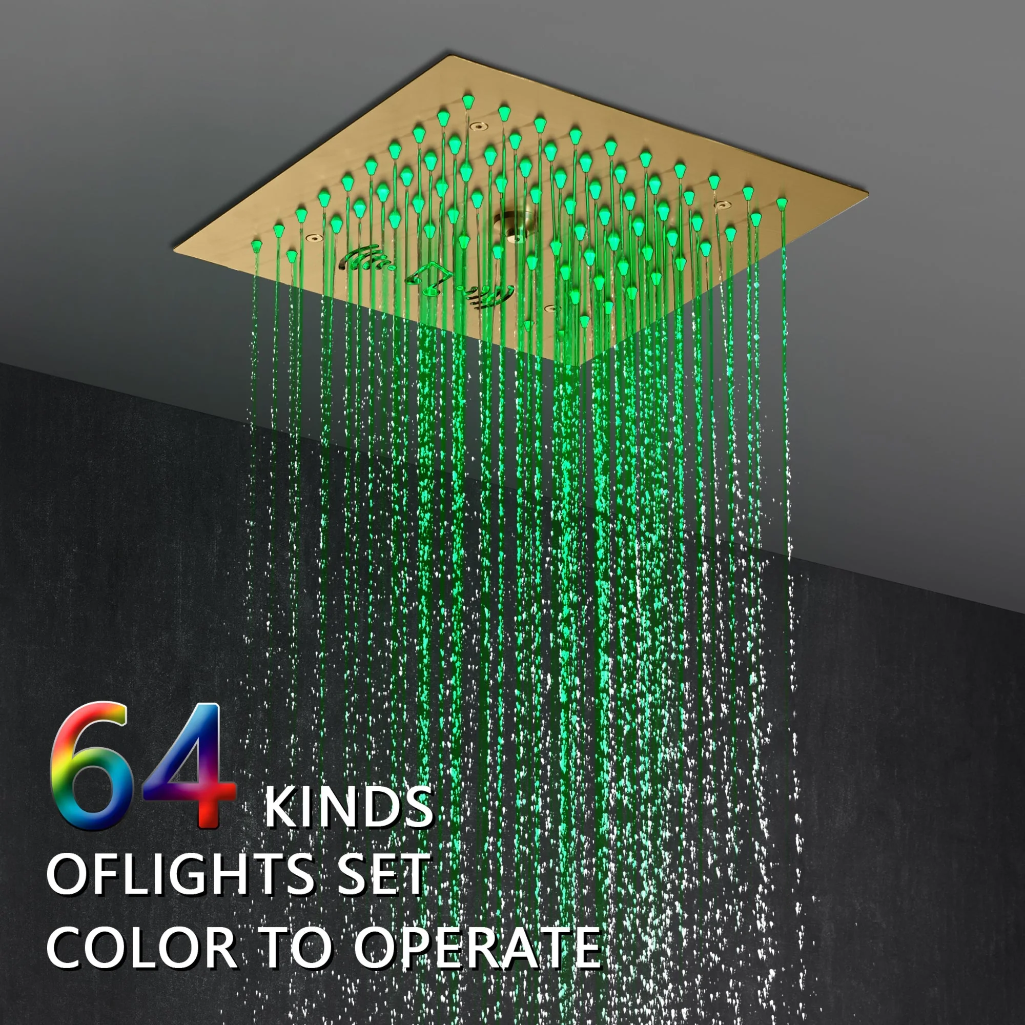 Brushed Gold 4-Way Thermostatic Shower Faucet: Flush Mount with Tub Spout, 12-Inch LED Light Shower Head with 64 Colors and Bluetooth Music - Image 8