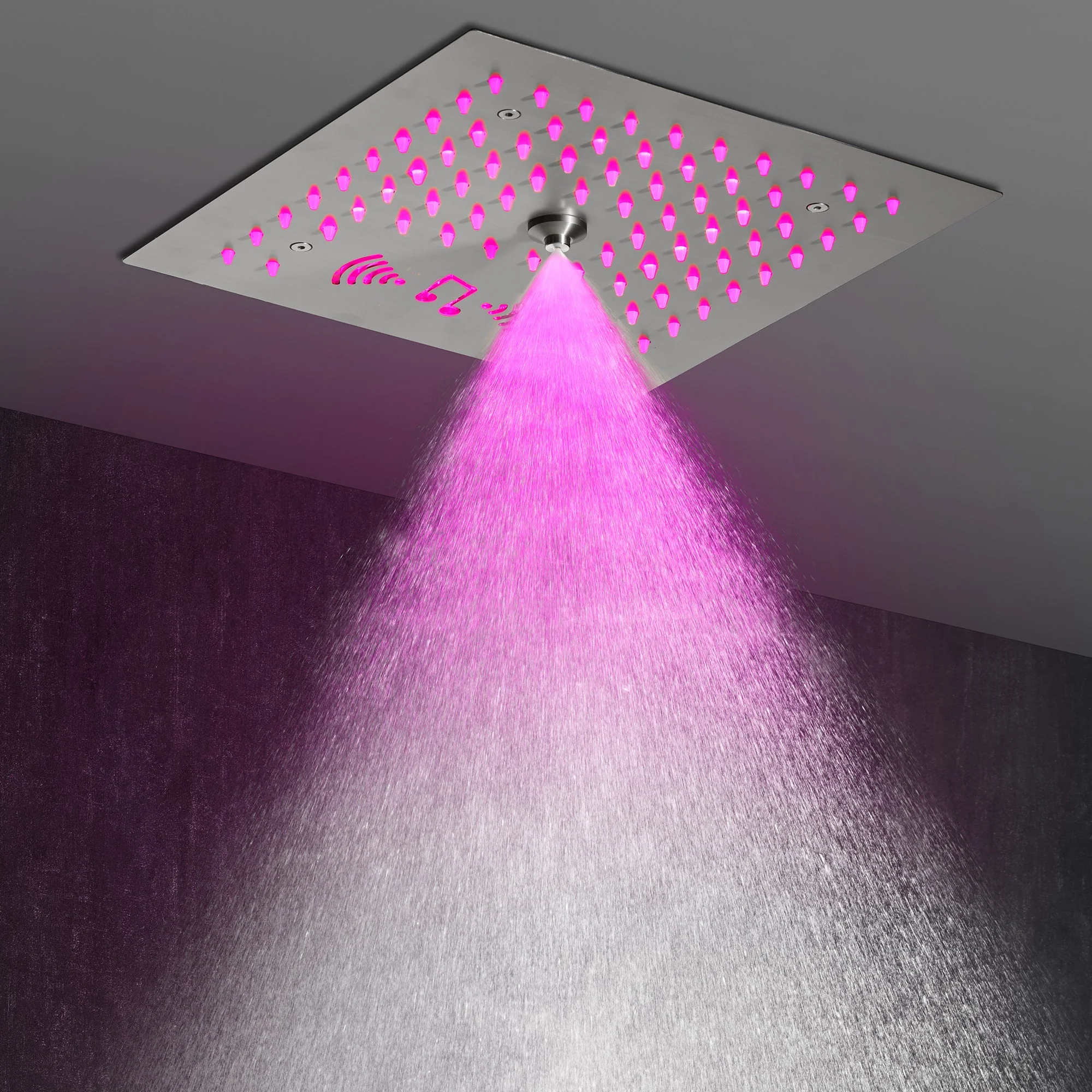 Brushed Nickel 4-Way Thermostatic Shower Faucet: Flush Mount with Waterfall Tub Spout, 12-Inch LED Light Shower Head with 64 Colors and Bluetooth Music - Image 8