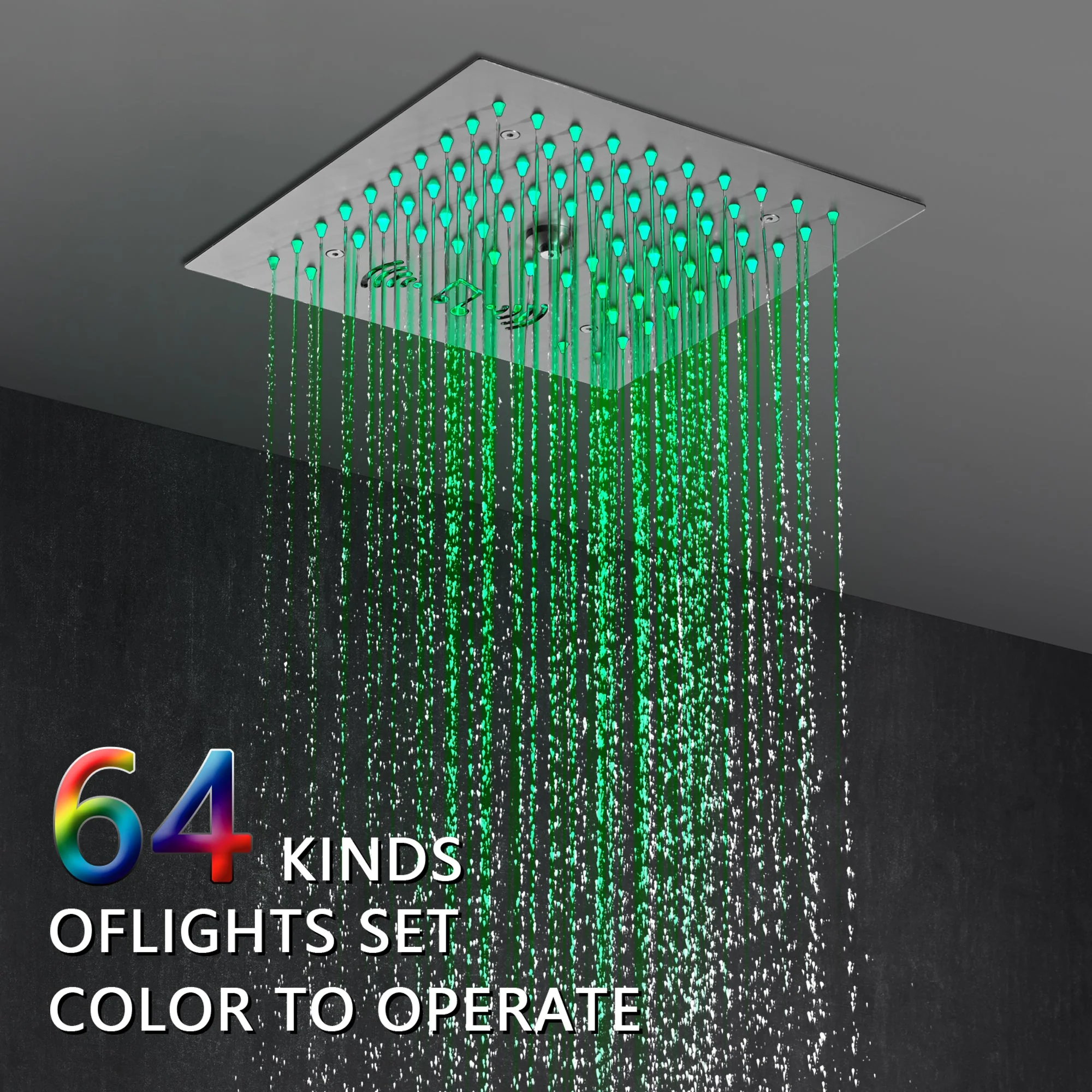 Brushed Nickel 4-Way Thermostatic Shower Faucet: Flush Mount with Waterfall Tub Spout, 12-Inch LED Light Shower Head with 64 Colors and Bluetooth Music - Image 5