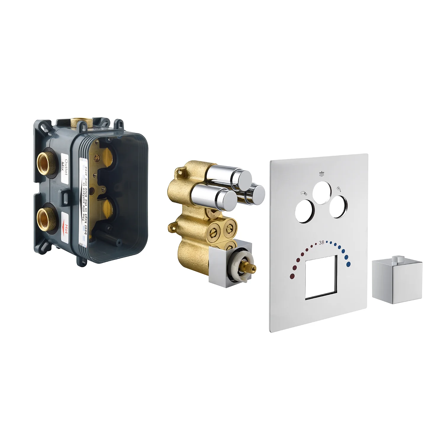 Chrome or rose gold or brushed nickel 3-Way Thermostatic valve with trim and each function work at the same time and seperately - Image 9