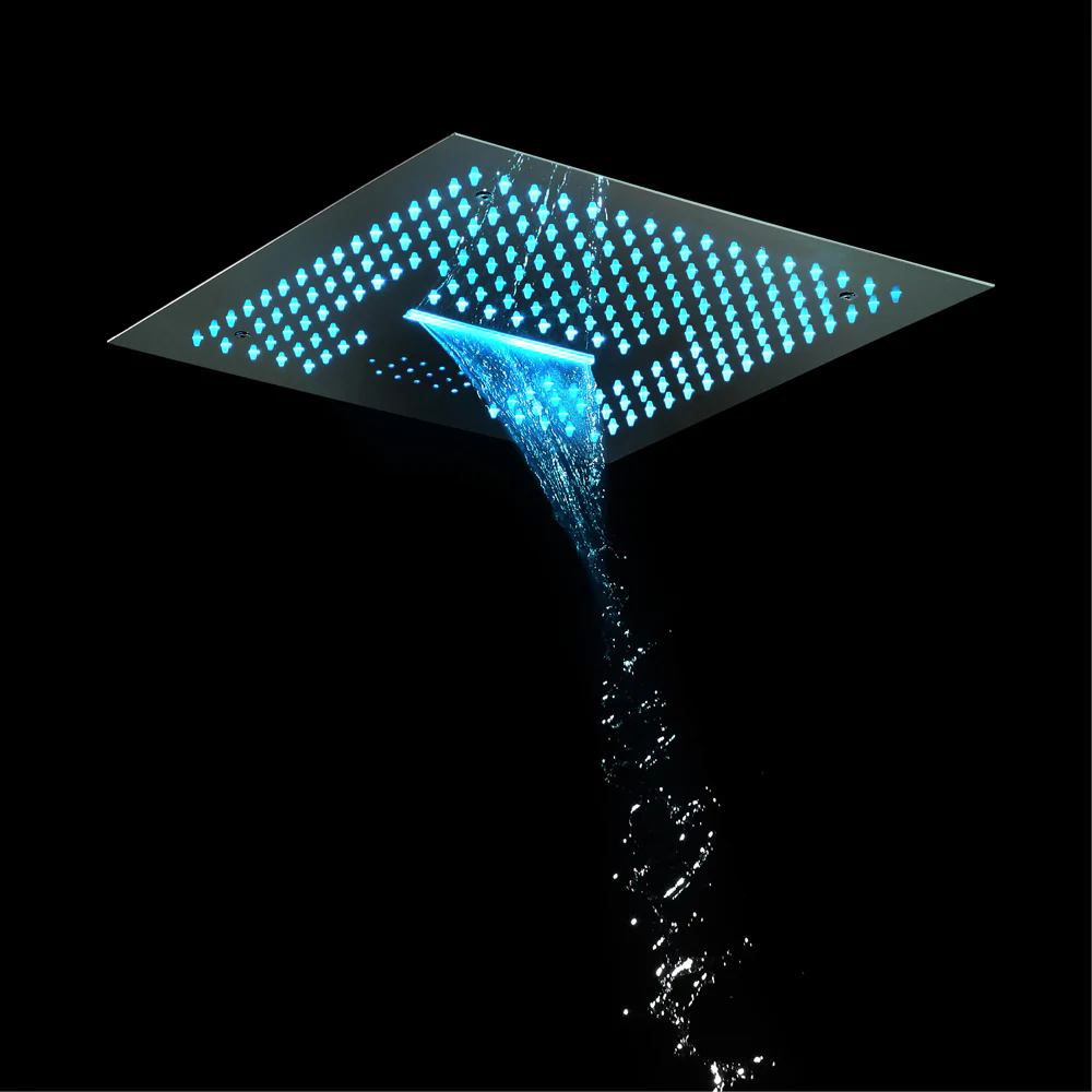 Chrome 16-Inch Flushed Mount Shower Head: Rainfall, Waterfall, 64 LED Lights, and Bluetooth Music - Image 4