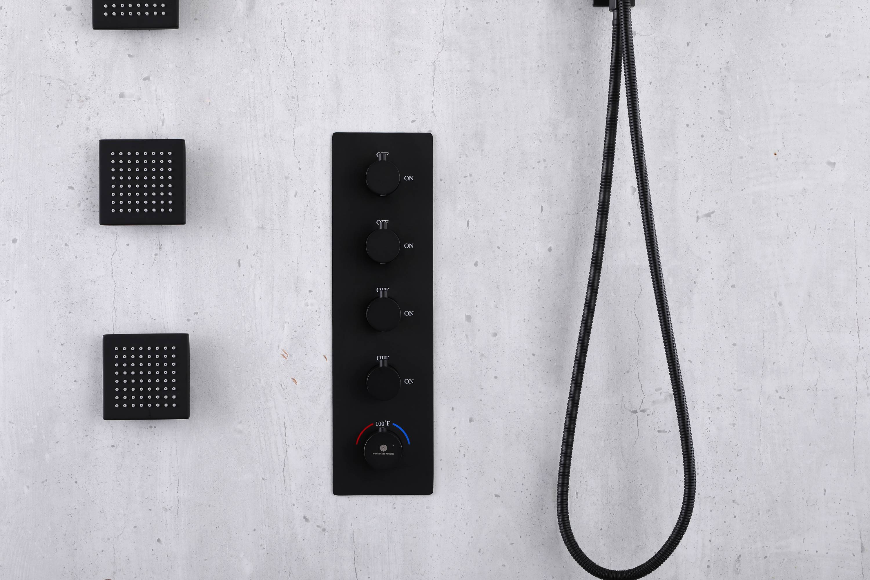 Wall mount 12 inch or 16 inch matte black rainfall shower system 4 way thermostatic rough in valve with body jets - Image 3