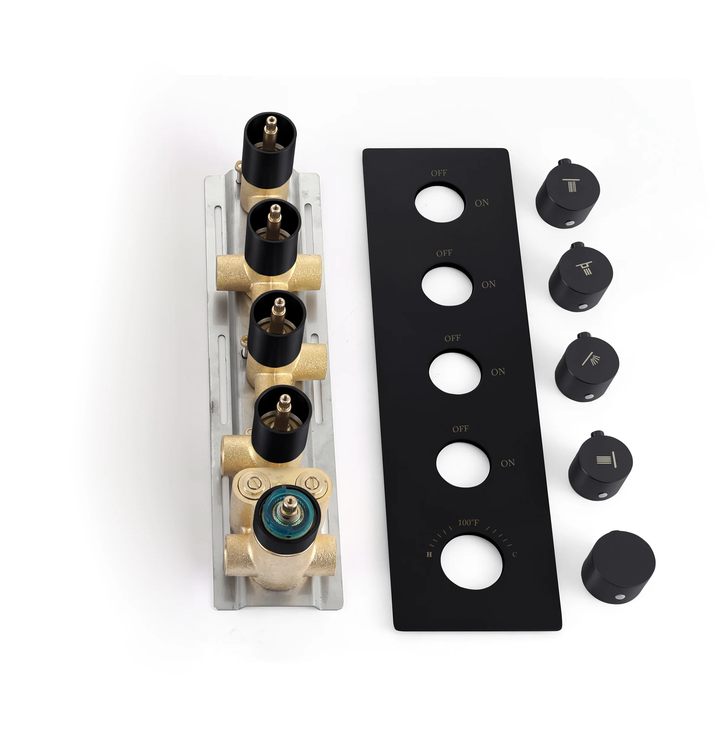 Wall mount 12 inch or 16 inch matte black rainfall shower system 4 way thermostatic rough in valve with body jets - Image 4