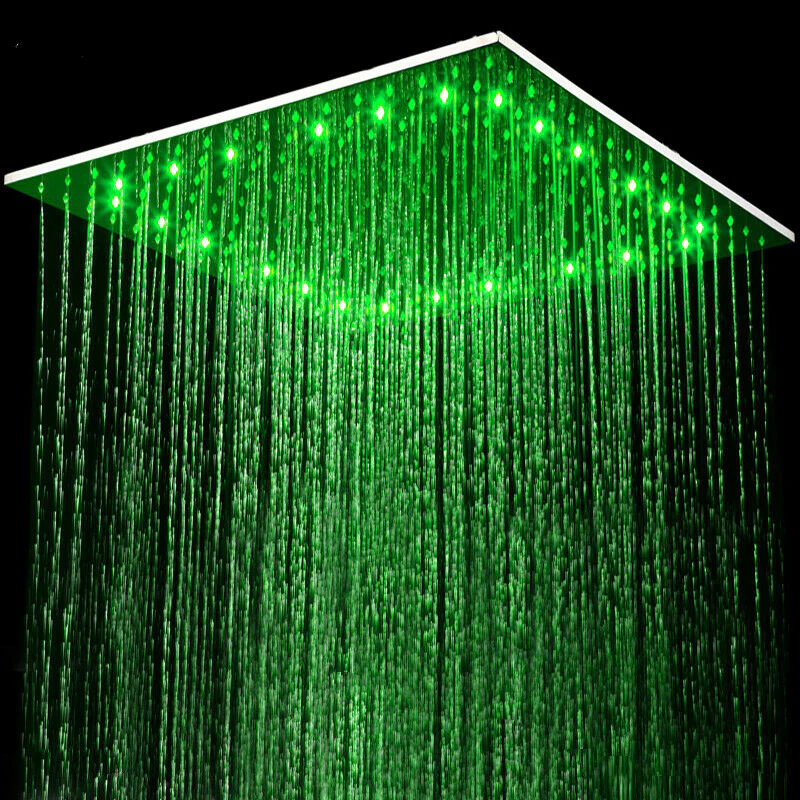 20'' or 24'' Ceiling-Mounted Chrome Rainfall Shower Faucet - Two-Way Functionality with Hand Shower & 3-Color LED System - Image 3