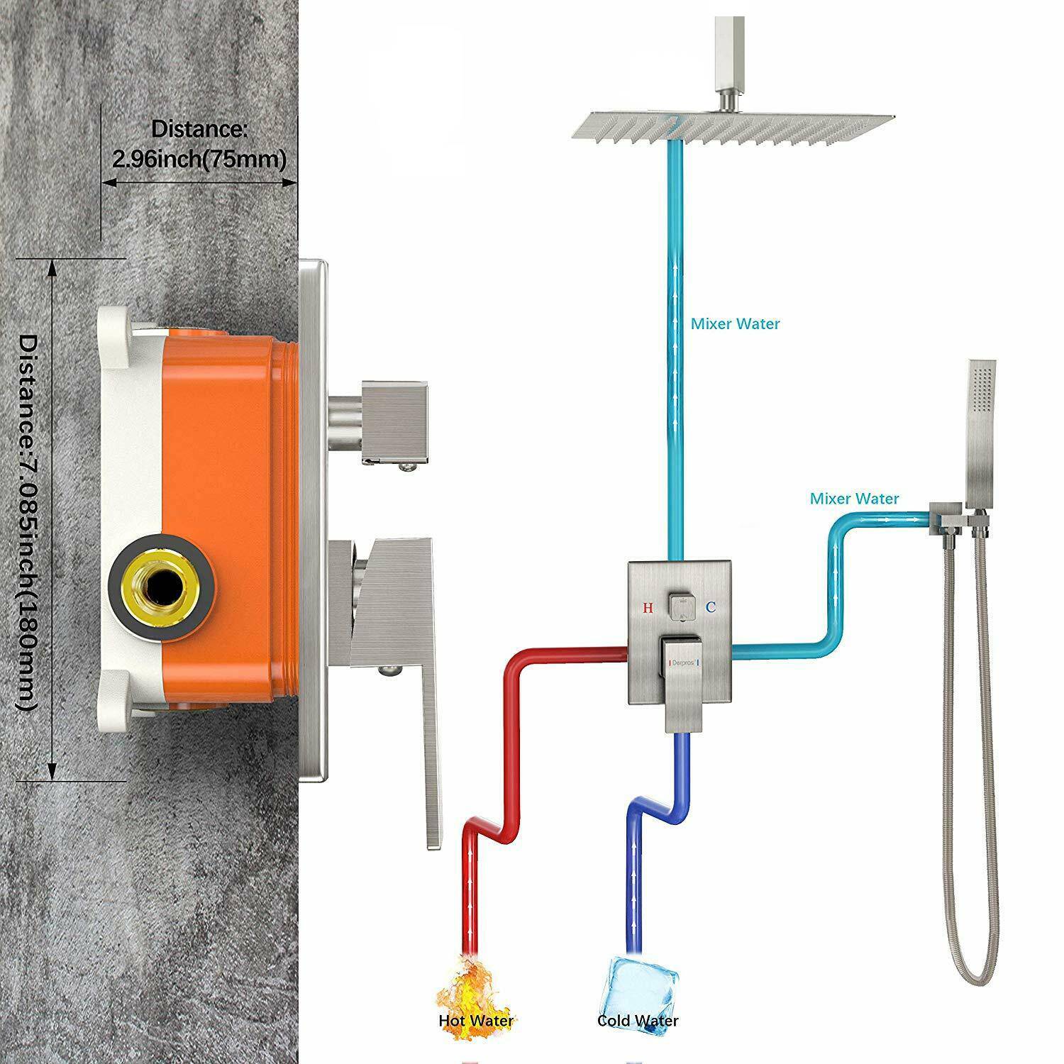 20-Inch Ceiling-Mounted Rain Shower System with Two-Function Rough-In Valve Body and Trim - Image 3