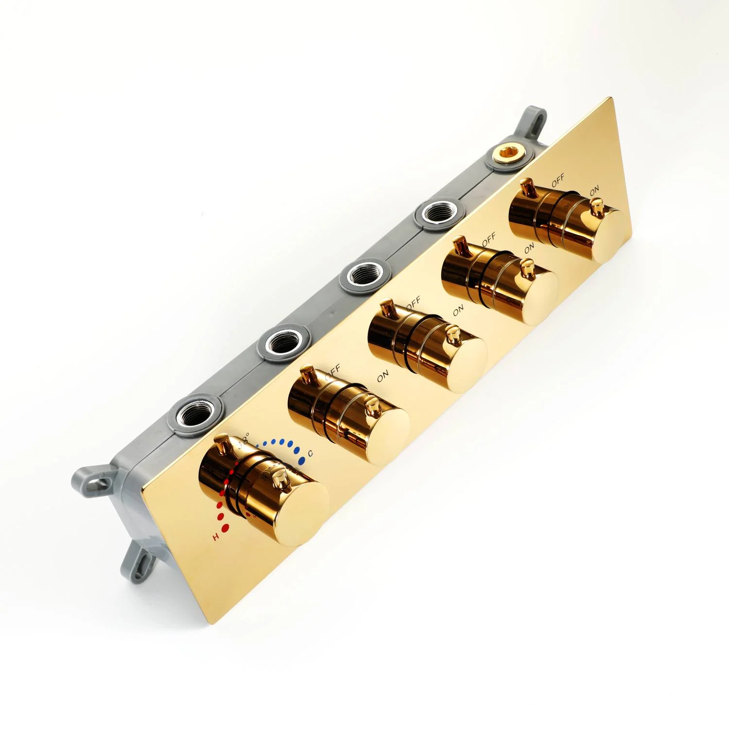 16-Inch Polished Gold Thermostatic Shower Faucet: Flush-Mounted, 64-Color LED Lighting, Bluetooth Music, 4-Way Control, and 4-Inch Body Jet Features - Image 4