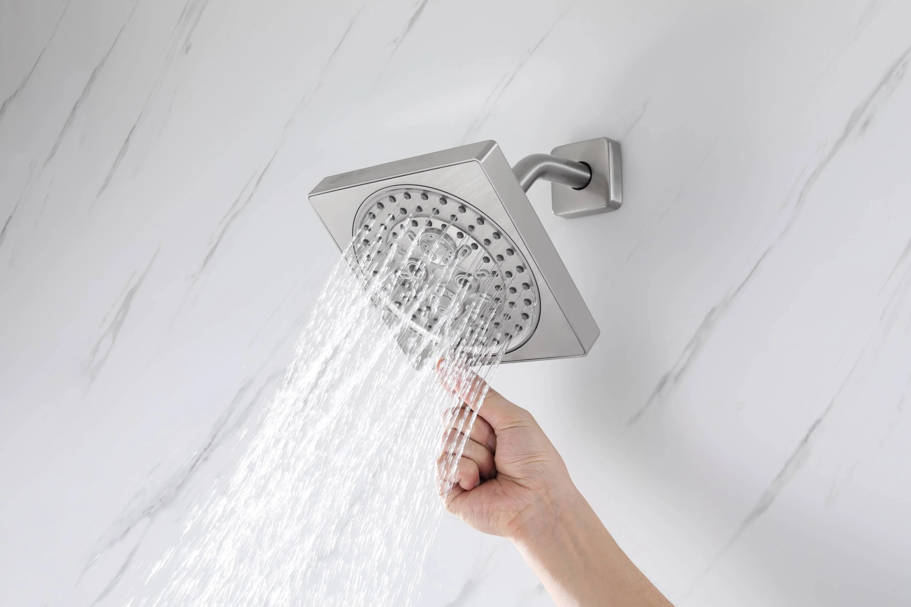 Brushed Nickel Rainfall Shower Head System: Available in 12'' or 16'', Optional LED Light, High Pressure, 3-Way Thermostatic Faucet, Simultaneous or Separate Functionality, with Optional Digital Display - Image 19