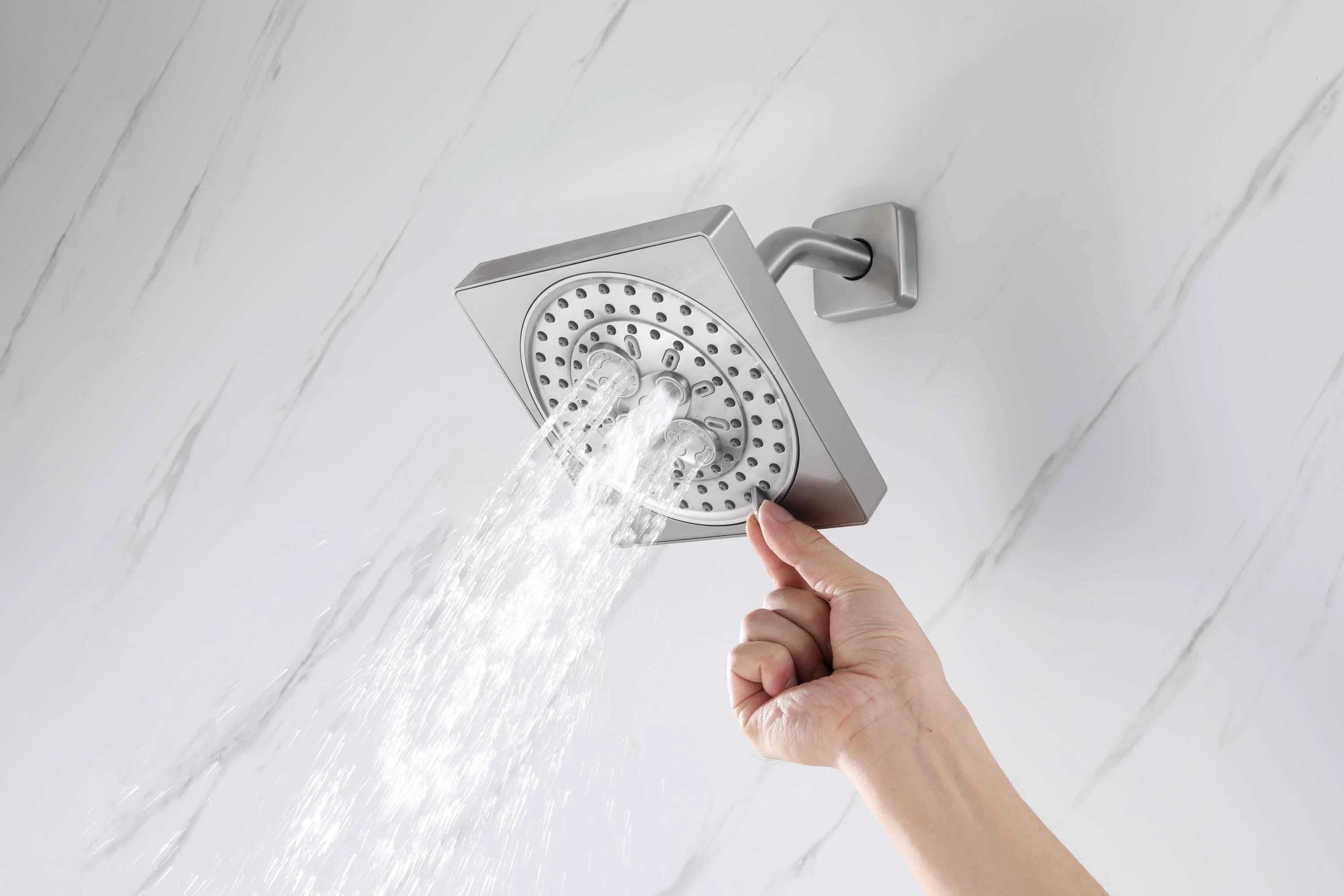 Brushed Nickel Rainfall Shower Head System: Available in 12'' or 16'', Optional LED Light, High Pressure, 3-Way Thermostatic Faucet, Simultaneous or Separate Functionality, with Optional Digital Display - Image 23