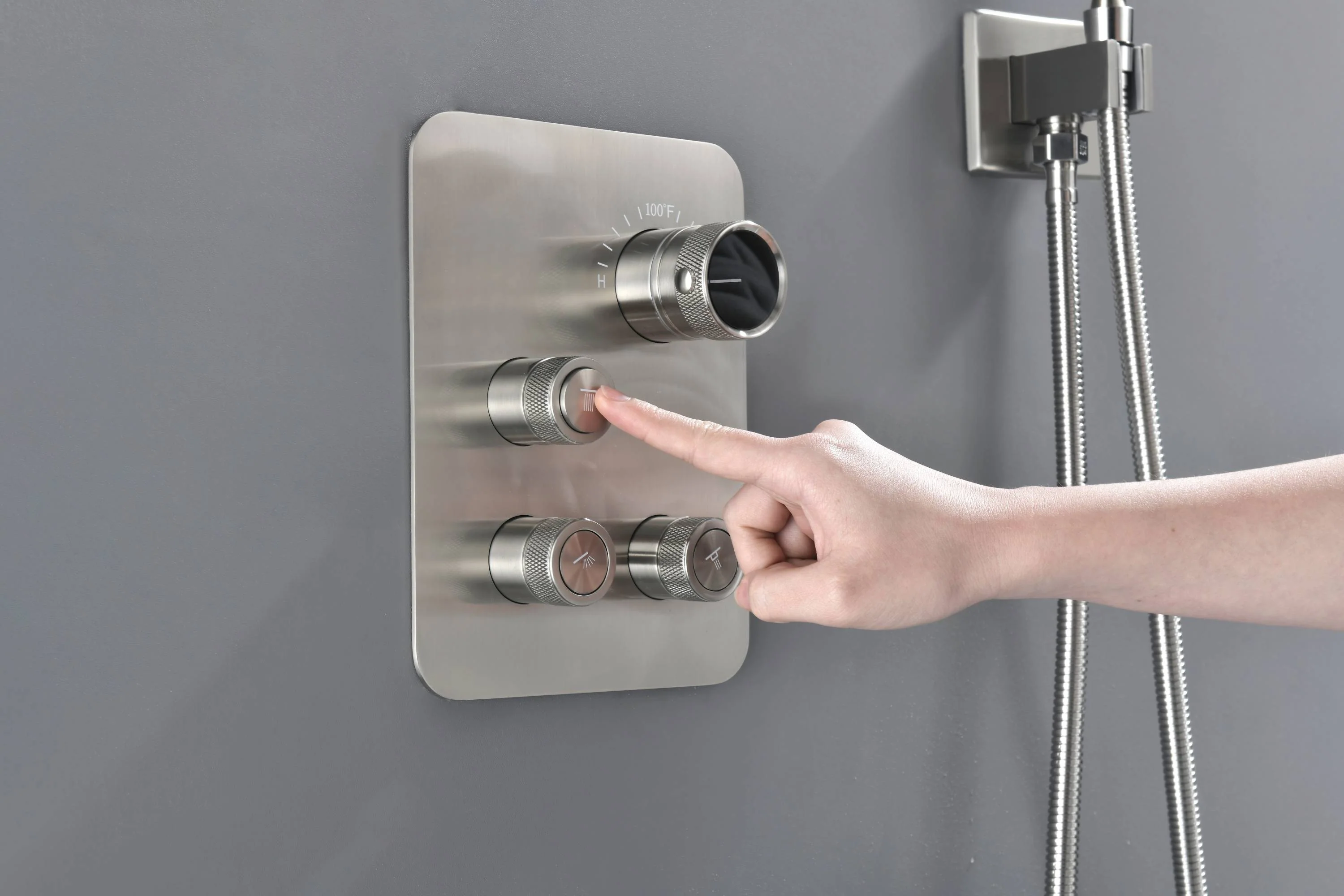 Brushed nickel rainfall shower head high pressure shower head 3 way thermostatic valve shower heads systems each function work at the same time and separately - Image 13