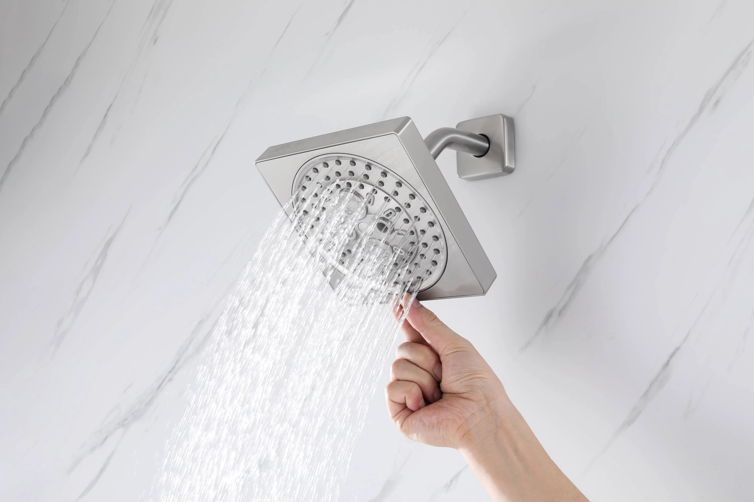 Brushed nickel rainfall shower head high pressure shower head 3 way thermostatic valve shower heads systems each function work at the same time and separately - Image 32