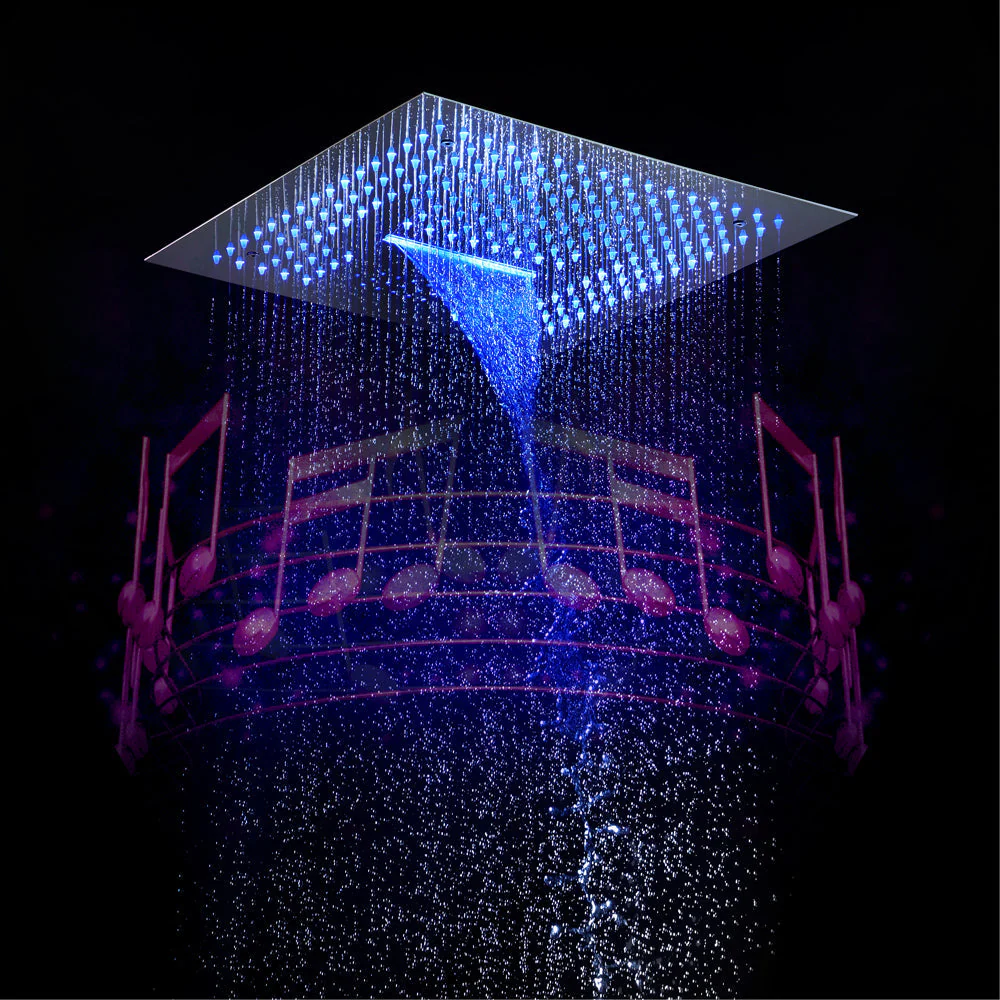 16-Inch Flushed Mount Shower Head: Rainfall, Waterfall, 64 LED Lights, Bluetooth Music, 4 Finish Colors Available - Image 10