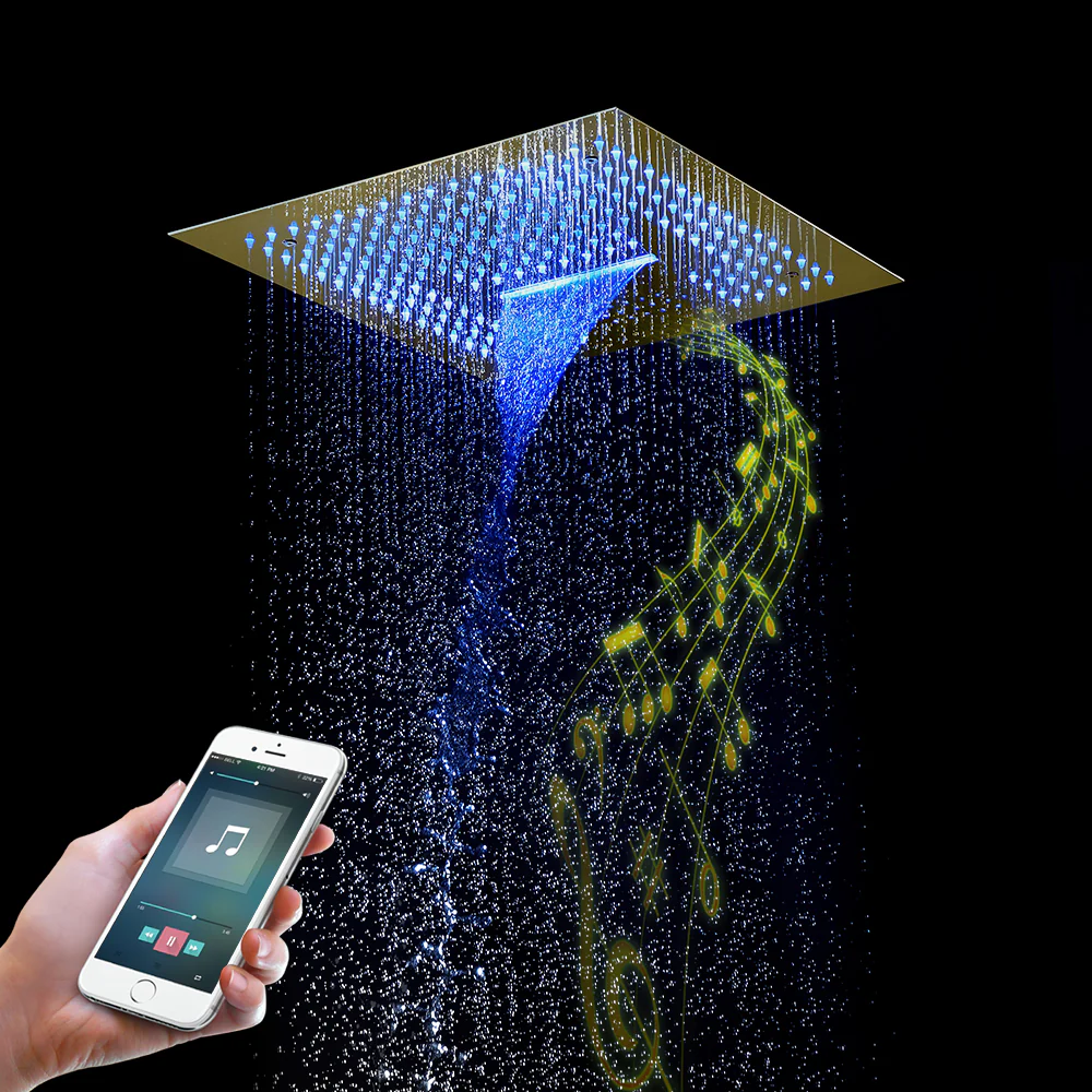 16-Inch Flushed Mount Shower Head: Rainfall, Waterfall, 64 LED Lights, Bluetooth Music, 4 Finish Colors Available - Image 8