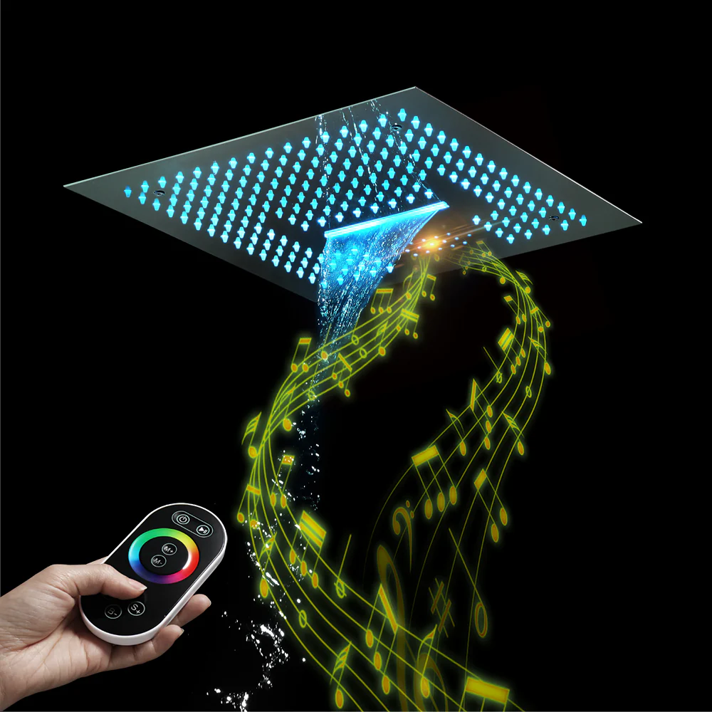 16-Inch Flushed Mount Shower Head: Rainfall, Waterfall, 64 LED Lights, Bluetooth Music, 4 Finish Colors Available - Image 9