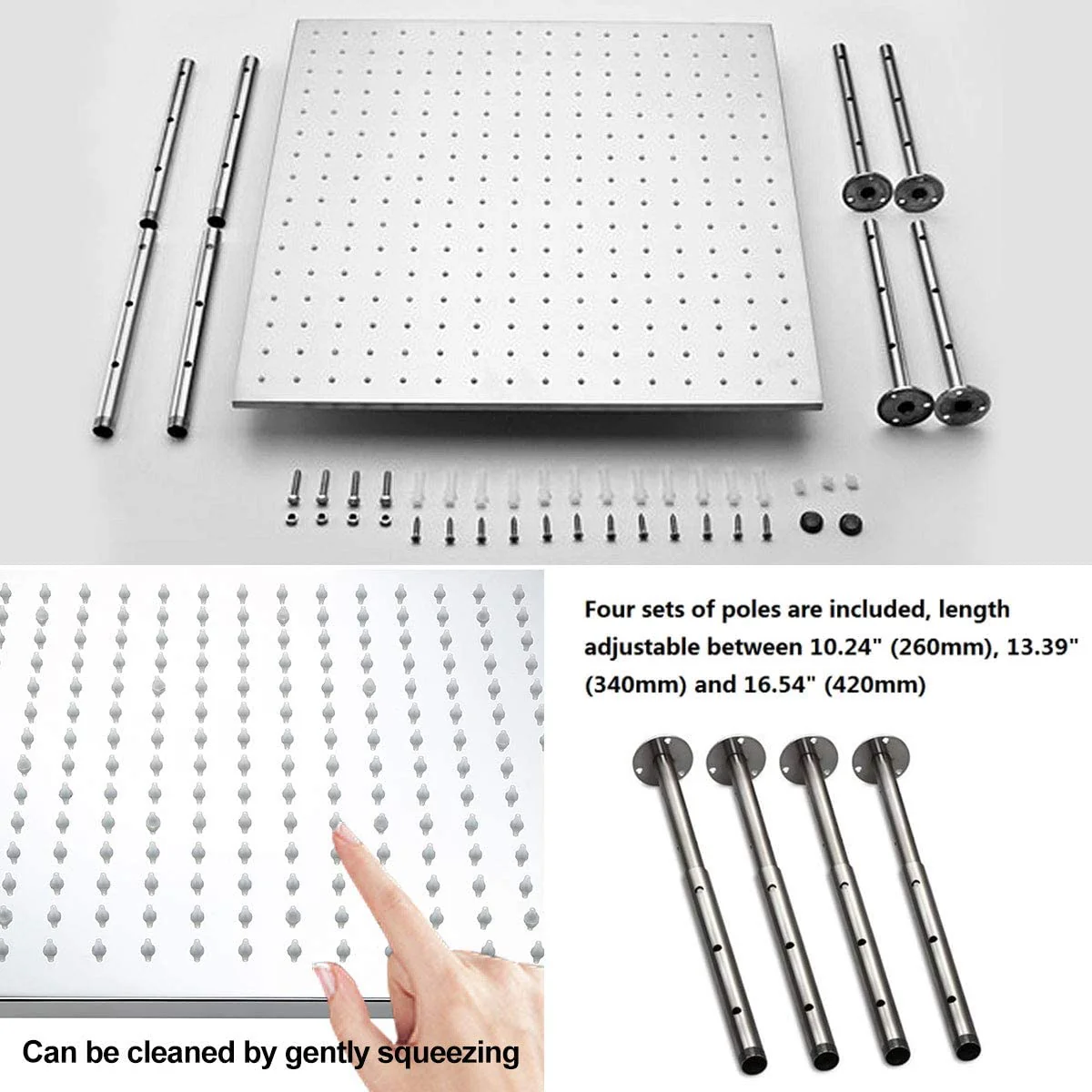Chrome ceiling mount 20 inch or 24 inch rainfall shower head system 3 way thermostatic shower faucet with wall mount 6 inch high water pressure regular shower head - Image 12