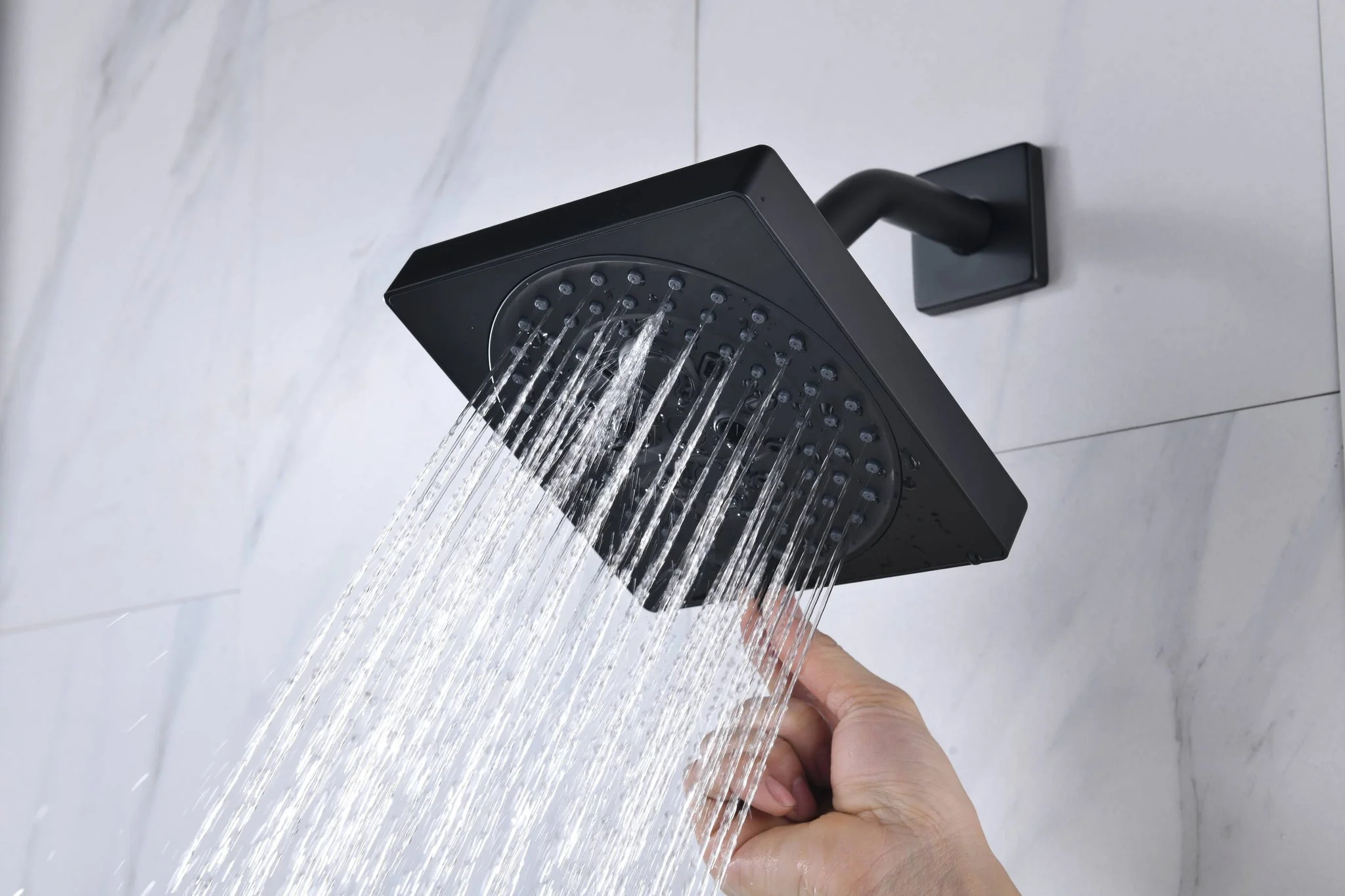 Single or two functions  6 inch regular head Wall Mounted Matte Black Rainfall  shower faucet pressure balance rough in valve - Image 12