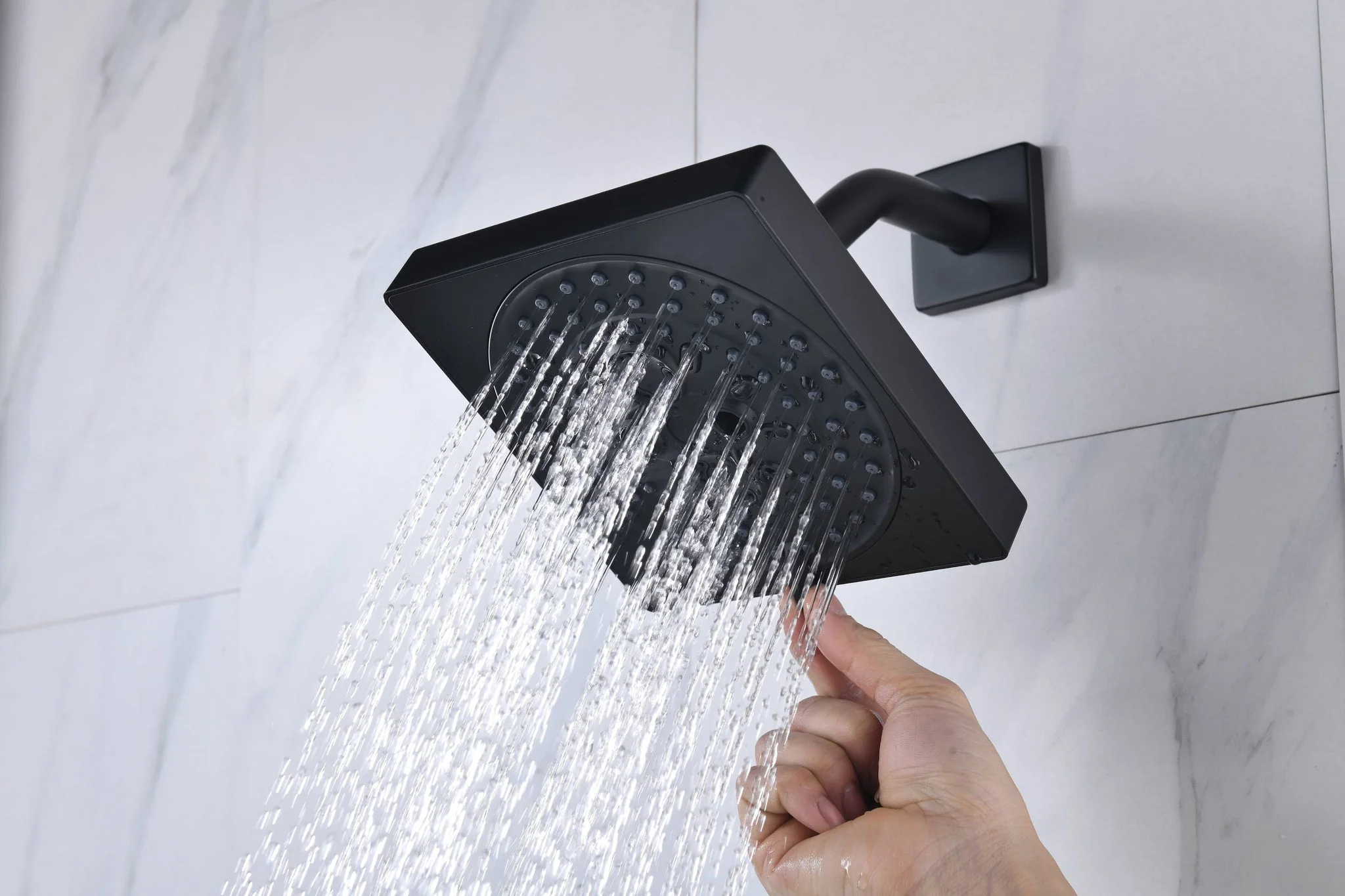 Single or two functions  6 inch regular head Wall Mounted Matte Black Rainfall  shower faucet pressure balance rough in valve - Image 13