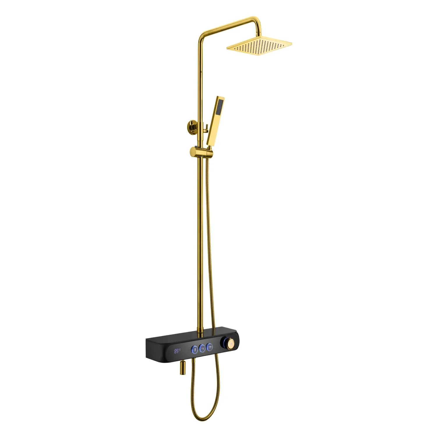 Digital Brushed Gold or Polished gold Wall-Mounted Rain Shower and Bathtub Mixer with Handheld Shower - Image 9
