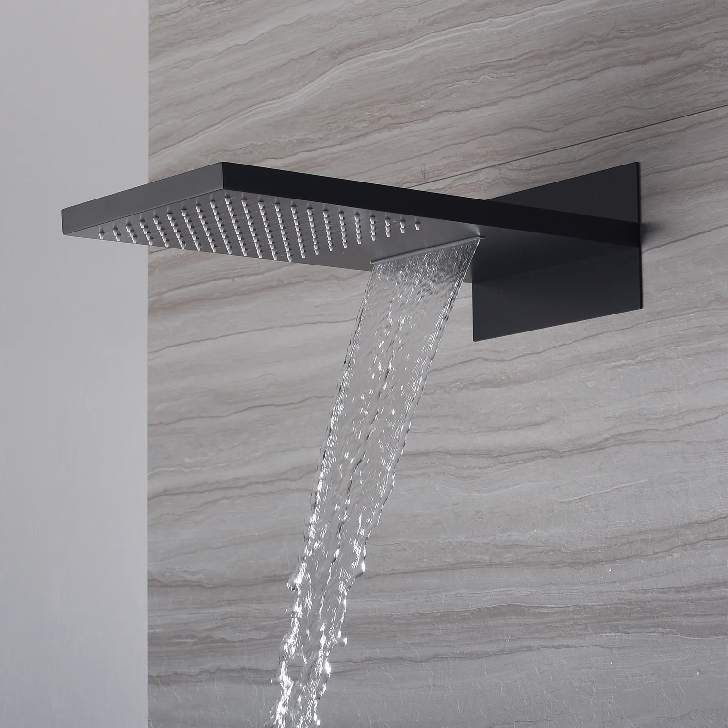 Matte black 22 inch rainfall waterfall shower head 3 way thermostatic shower system with handle sprayer - Image 4